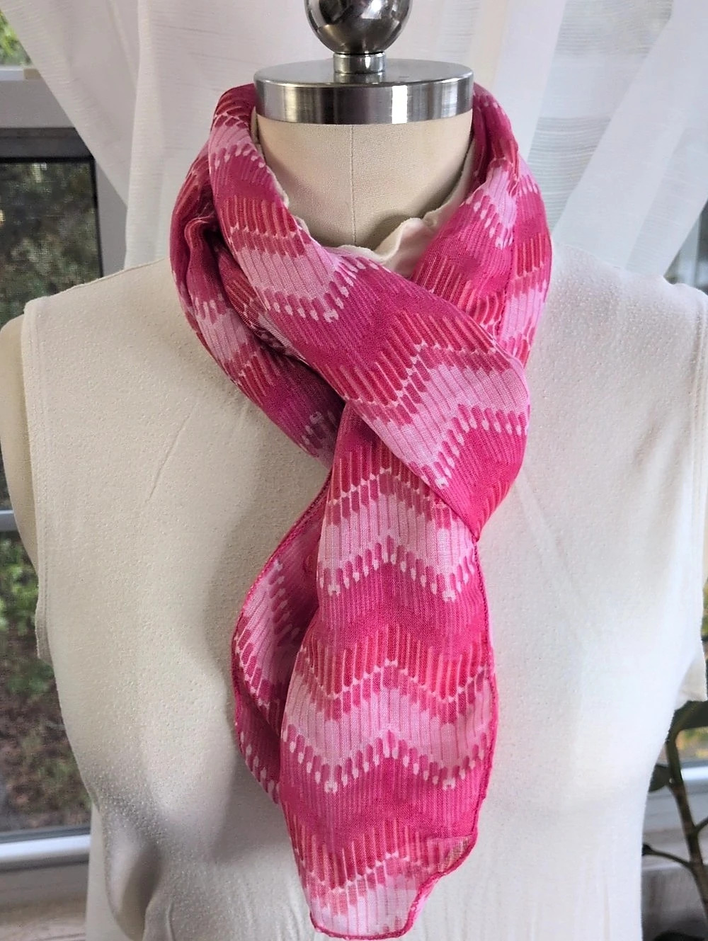 Pink & White Geometric Scarf Like New
